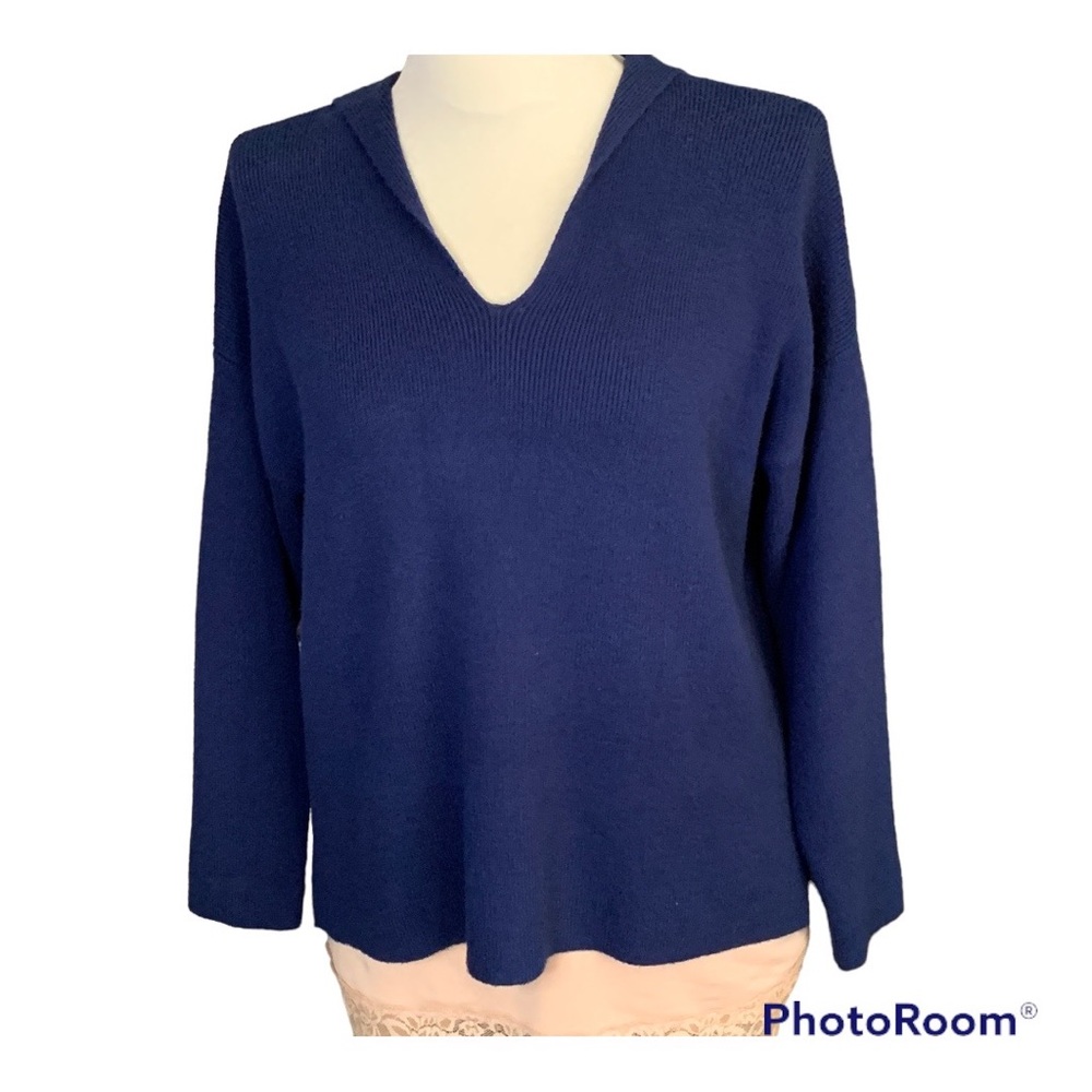 TAHARI V-neck Long sleeve Hooded Sweater L